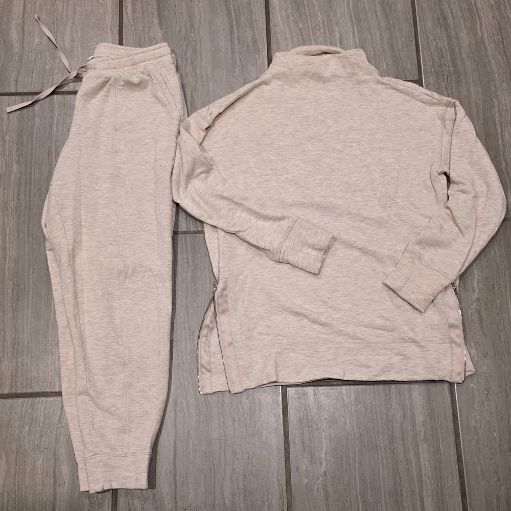 Haven Well Within Matching Mock Neck Elegant Cream Top And Jogger Pant Set - Picture 3 of 7